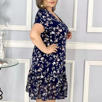 S-5XL-2024 Stylish summer dress with 3D print and V-neckline for plus size women, new in collection