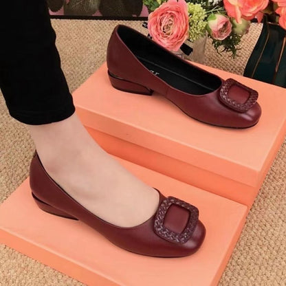 🔥【Promovare extrasezon】【35-40】Ofertă limitată-2024 Pantofi de damă din piele moale cu talpă moale cu toc gros cu vârf rotund!