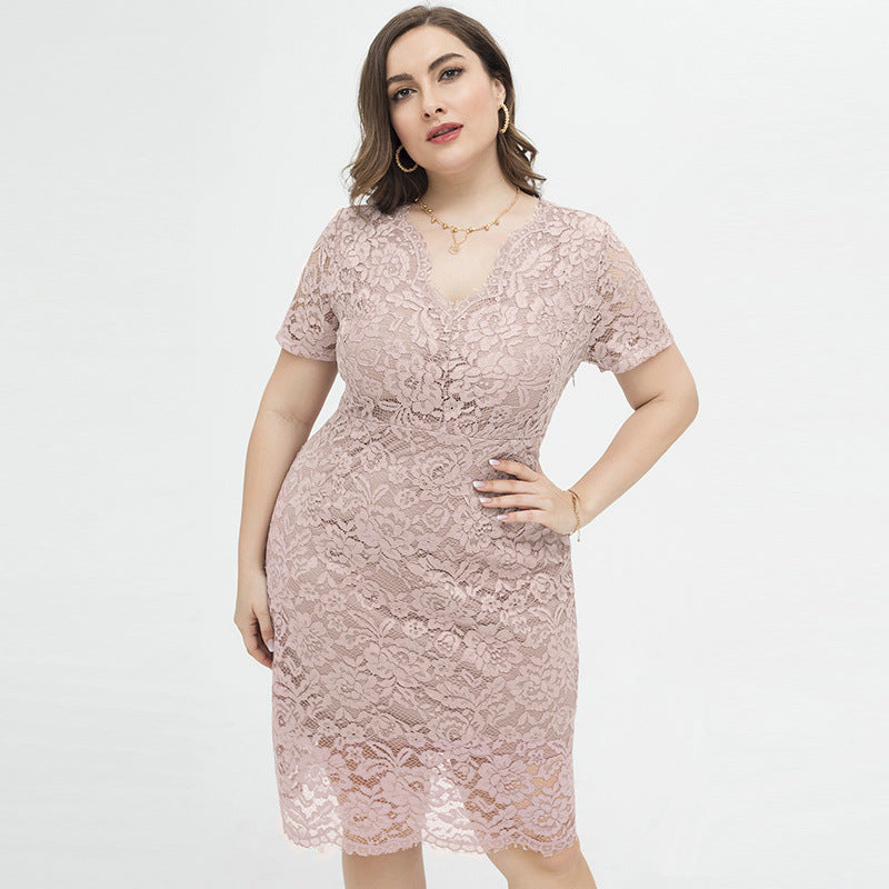 [X-4XL]-2024-Plus Dimensiune femei casual rochie grasa sora ciupit talie V-gât dantelă rochie