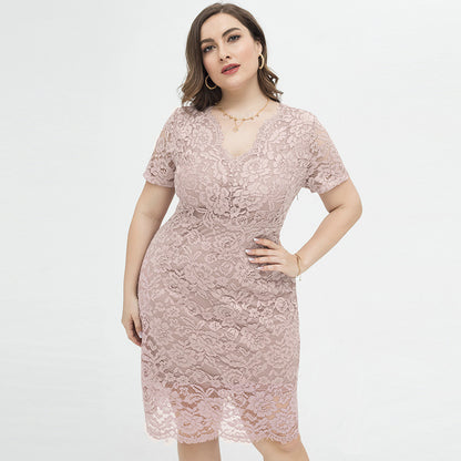 [X-4XL]-2024-Plus Dimensiune femei casual rochie grasa sora ciupit talie V-gât dantelă rochie