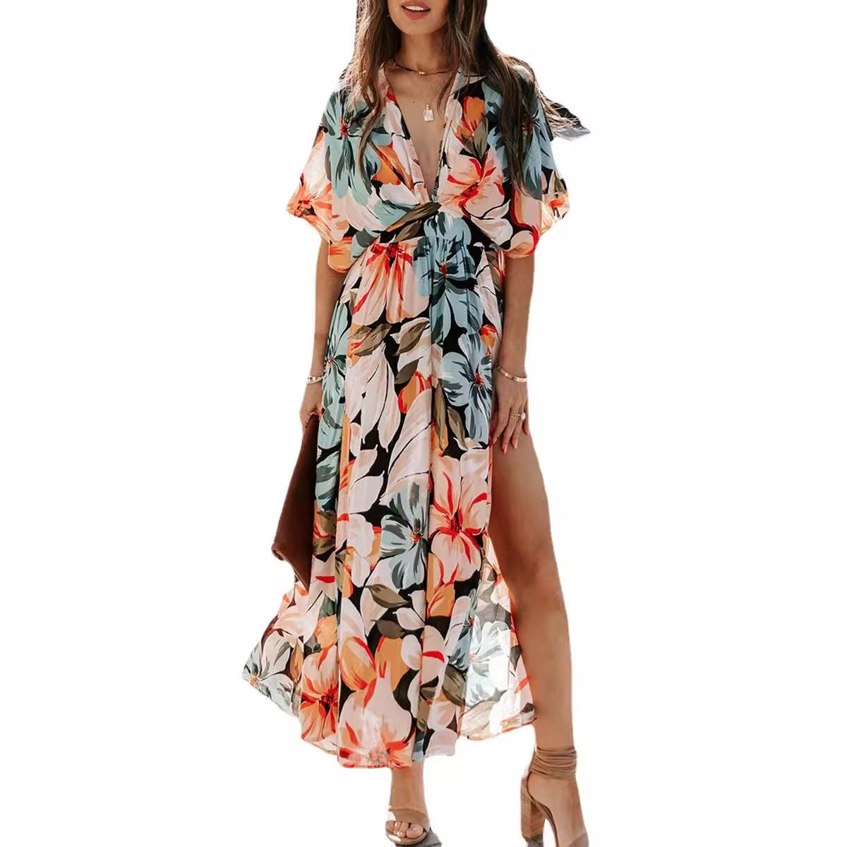 S-2XL-2024 Rochie sexy cu șliț imprimat cu talie înaltă