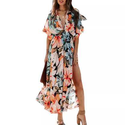S-2XL-2024 Rochie sexy cu șliț imprimat cu talie înaltă