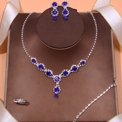 Oferta limitata-[Colier+cercei+brățară+inel] Set de bijuterii de modă exploziv 2023 Set din patru piese Set de bijuterii multicolor