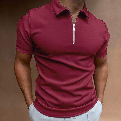 【S-5XL】2024 Bărbați 3D imprimate cu fermoar mânecă scurtă culoare solidă POLO Top tricou