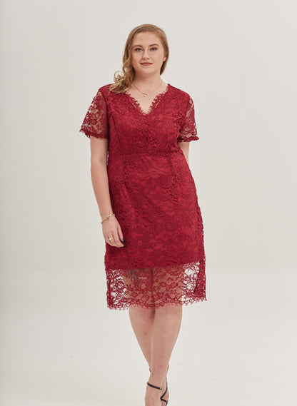 [X-4XL]-2024-Plus Dimensiune femei casual rochie grasa sora ciupit talie V-gât dantelă rochie