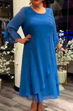 S-5XL-2024 Rochie cu maneci trei sferturi cu imprimeu pentru imbracaminte smart casual plus size larga pentru femei