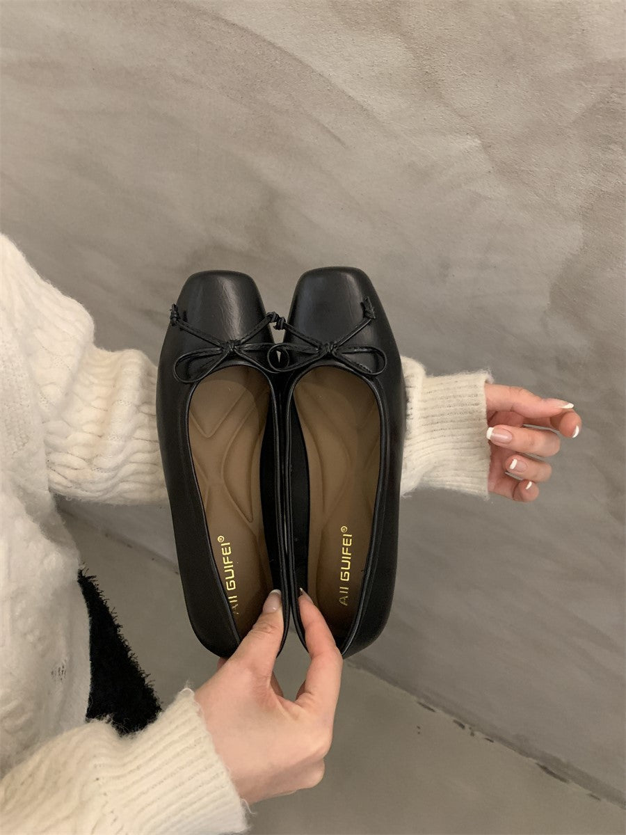 Silver Single-Layer Shoes Low-Cut Bowknot 2024 Spring New French Gentle Wanwan Lei Style Flat Pumps Women's Shoes