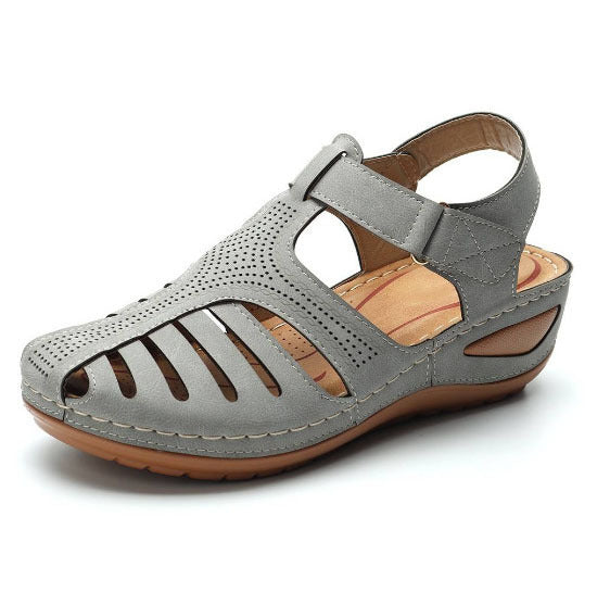【35-43】2024 model nou plus dimensiune European și american zilnic casual baotou mid-heel velcro sandale femei cu pană