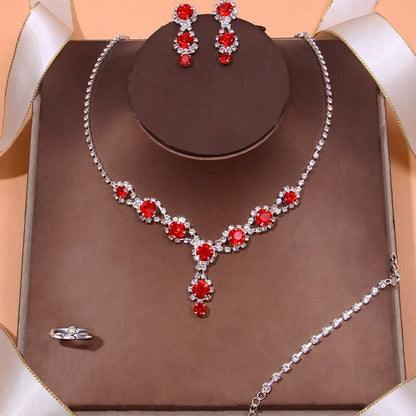 Oferta limitata-[Colier+cercei+brățară+inel] Set de bijuterii de modă exploziv 2023 Set din patru piese Set de bijuterii multicolor
