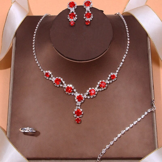 Oferta limitata-[Colier+cercei+brățară+inel] Set de bijuterii de modă exploziv 2023 Set din patru piese Set de bijuterii multicolor