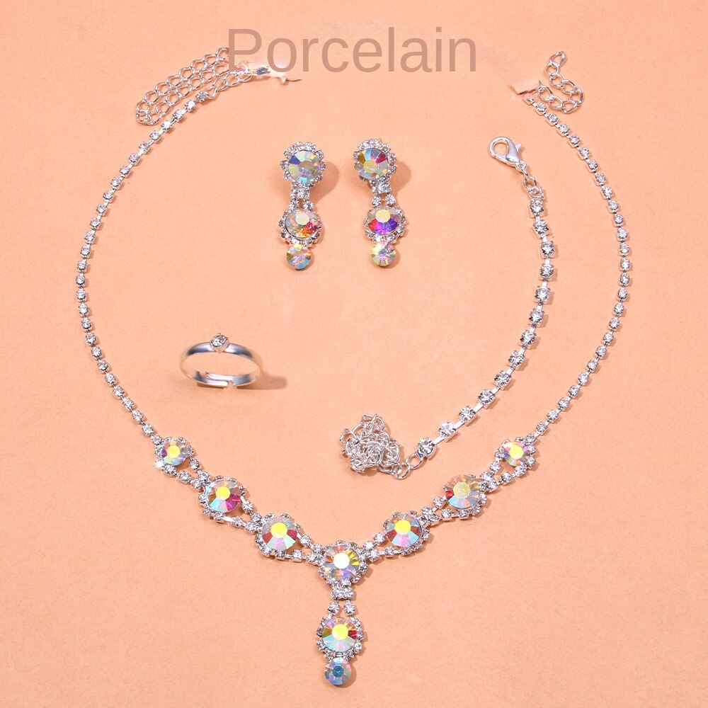 Oferta limitata-[Colier+cercei+brățară+inel] Set de bijuterii de modă exploziv 2023 Set din patru piese Set de bijuterii multicolor