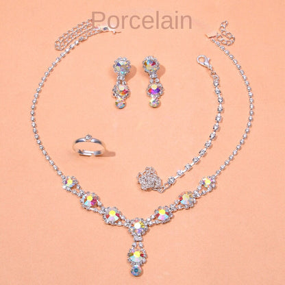 Oferta limitata-[Colier+cercei+brățară+inel] Set de bijuterii de modă exploziv 2023 Set din patru piese Set de bijuterii multicolor