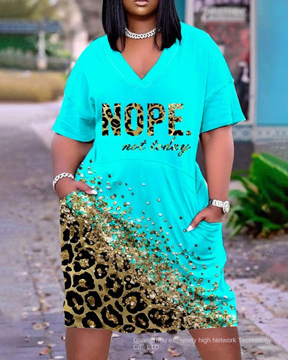 2023 New Cross-Border Supply European and American Women's Clothing Sexy Loose Tie-Dye Printed V-neck Fashion Casual Dress