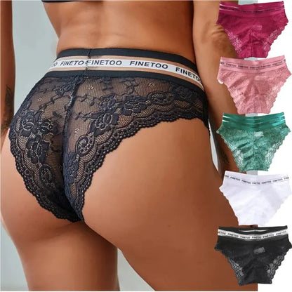 🔥【70%OFF】【5 bucăți】 Chiloți Transparenti Sexy De Dantela De Damă cu talie mijlocie