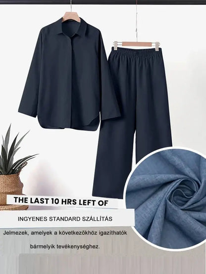 【50%OFF】【S-5XL】Costum casual solid cu pantaloni cu picior larg