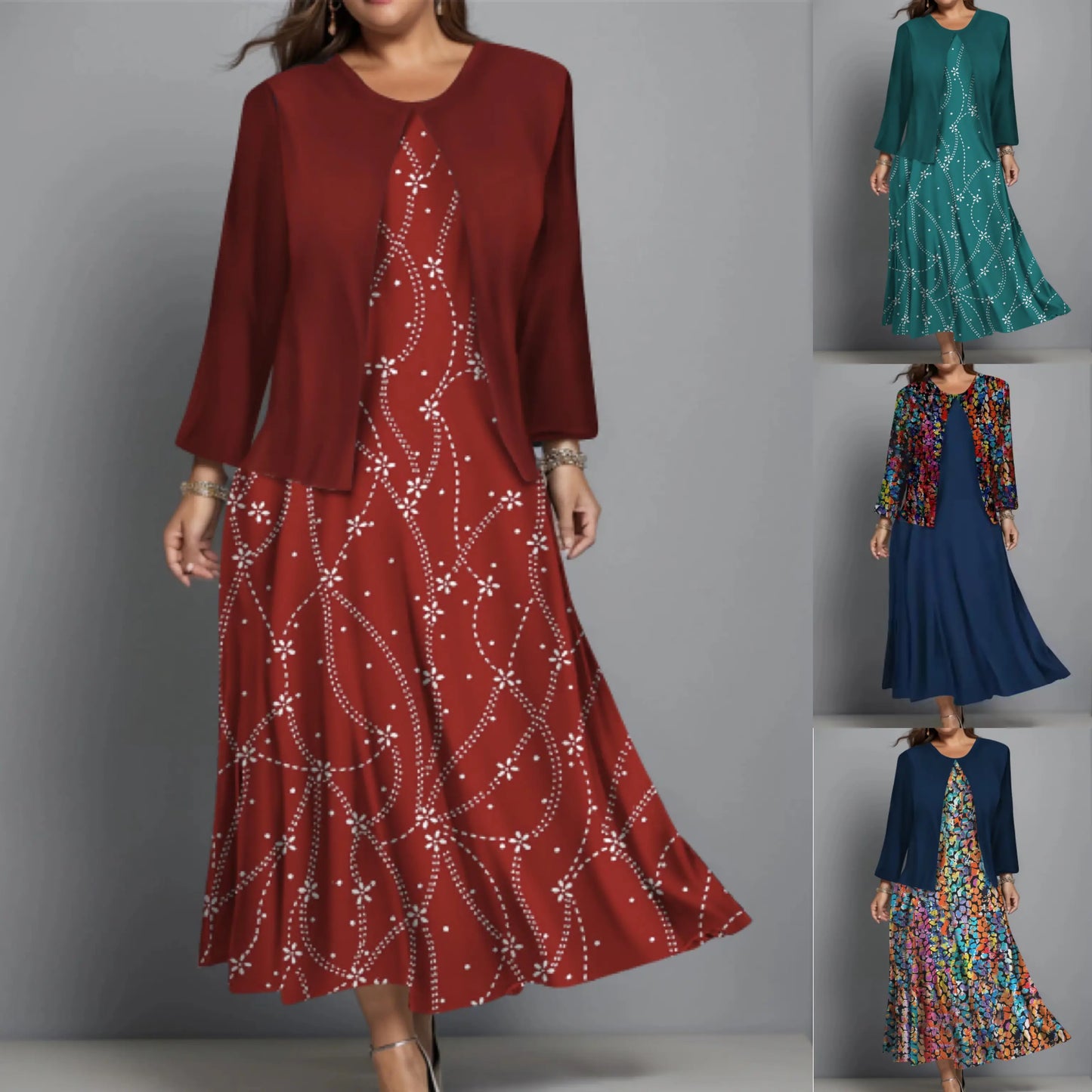 【S-3XL】Rochie de costum casual cu imprimeu in carouri retro cu gat rotund