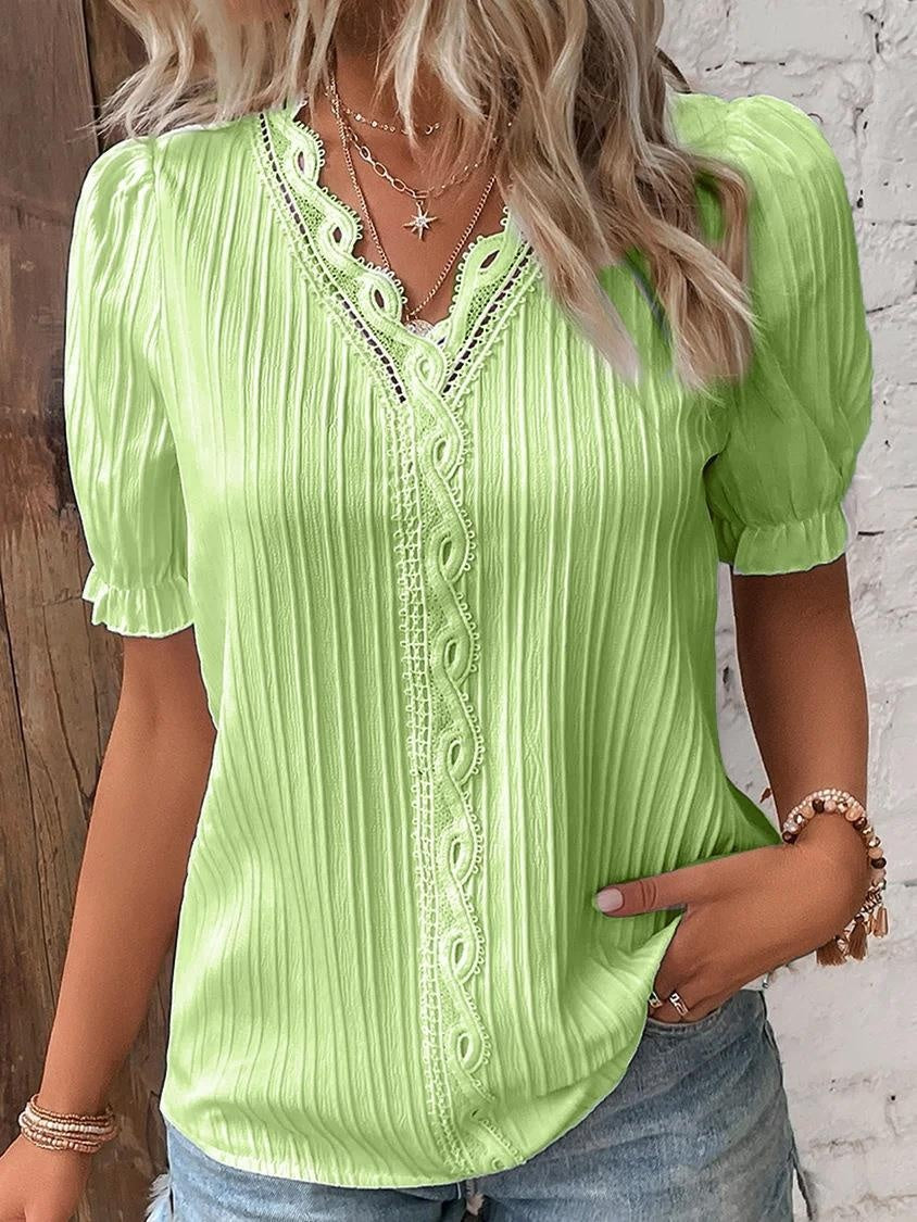 S-5XL-2024 Bluza cu maneca scurta decupata in vacanta de vara