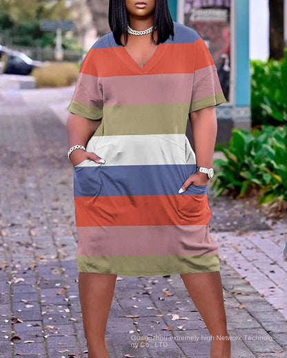 2023 New Cross-Border Supply European and American Women's Clothing Sexy Loose Tie-Dye Printed V-neck Fashion Casual Dress