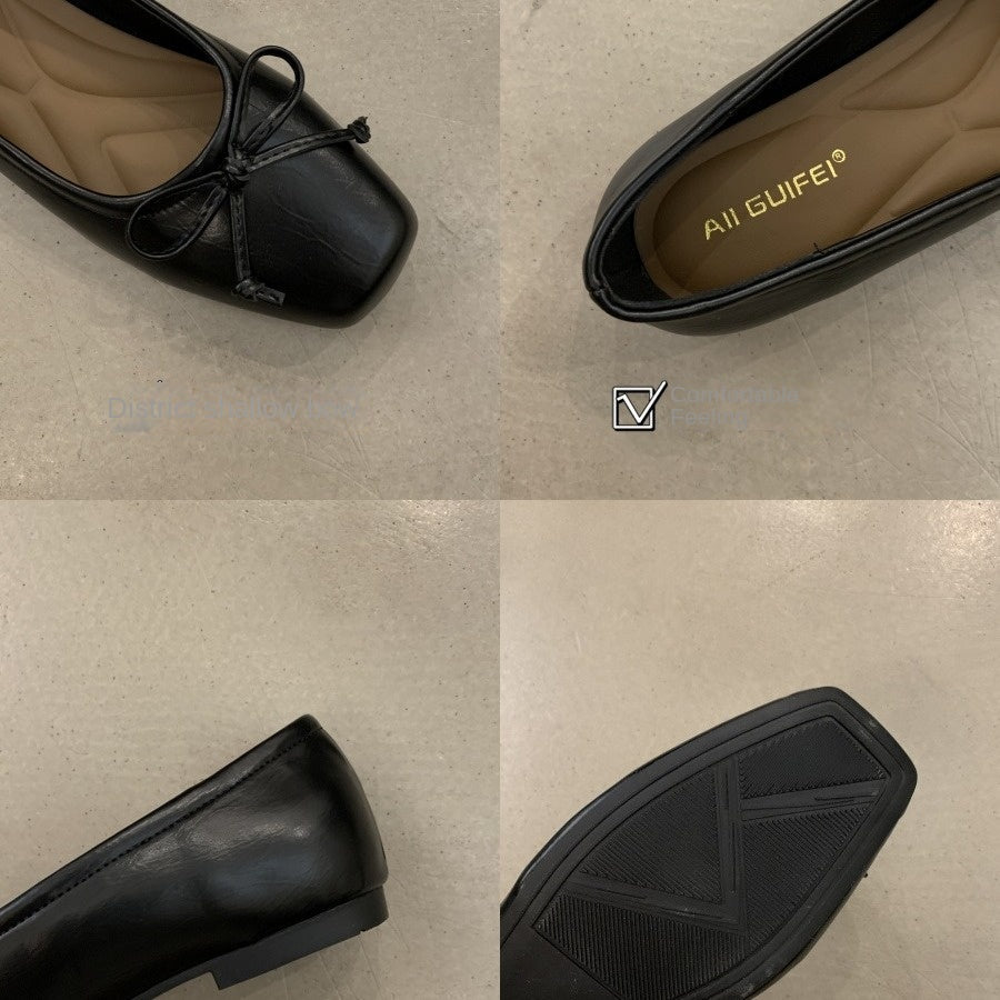 Silver Single-Layer Shoes Low-Cut Bowknot 2024 Spring New French Gentle Wanwan Lei Style Flat Pumps Women's Shoes