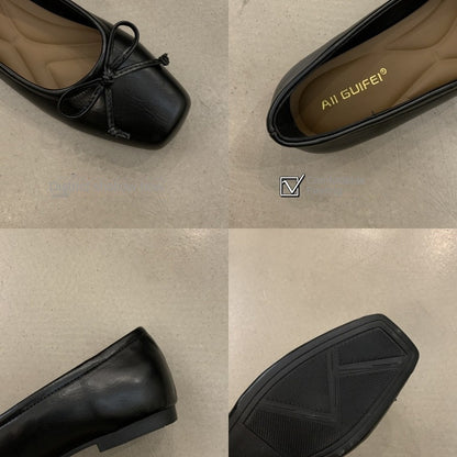 Silver Single-Layer Shoes Low-Cut Bowknot 2024 Spring New French Gentle Wanwan Lei Style Flat Pumps Women's Shoes