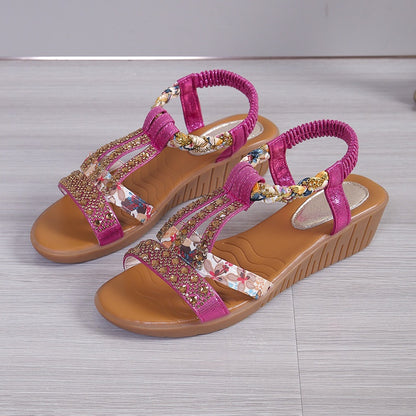 2024 Nou 34-43- Pantofi mari pentru femei stil Bohemian Casual Set Picior de apă diamant pantă toc rotund Cap Sandale de plajă