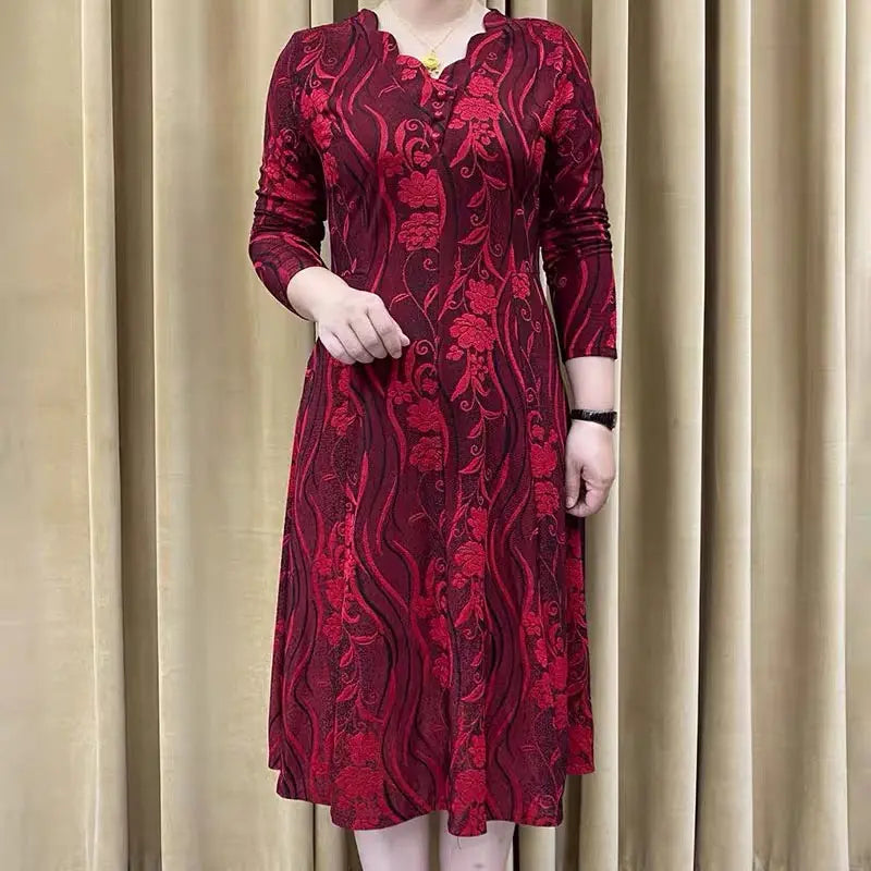 Oferta limitata-【XL-6XL】2023 Rochie subțire cu mânecă lungă, cu decolteu în V, temperament de toamnă, pentru mame