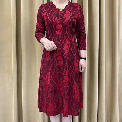 Oferta limitata-【XL-6XL】2023 Rochie subțire cu mânecă lungă, cu decolteu în V, temperament de toamnă, pentru mame