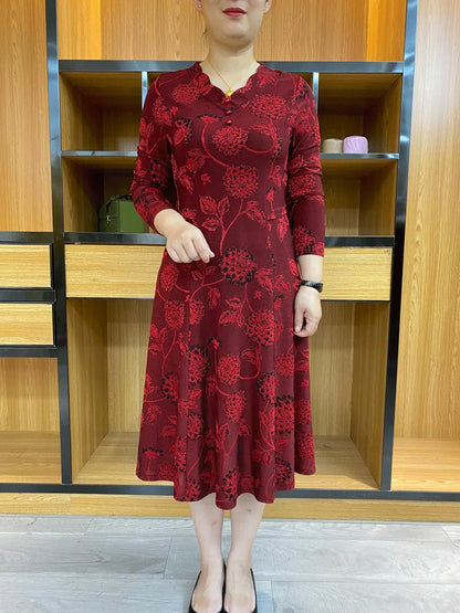 Oferta limitata-【XL-6XL】2023 Rochie subțire cu mânecă lungă, cu decolteu în V, temperament de toamnă, pentru mame