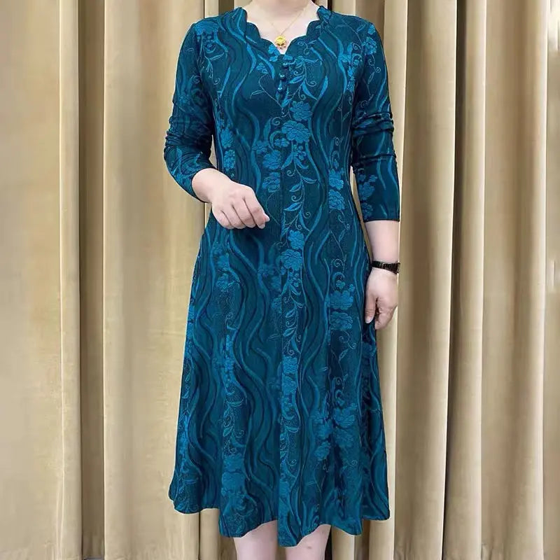Oferta limitata-【XL-6XL】2023 Rochie subțire cu mânecă lungă, cu decolteu în V, temperament de toamnă, pentru mame