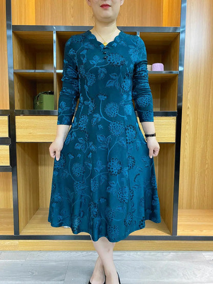 Oferta limitata-【XL-6XL】2023 Rochie subțire cu mânecă lungă, cu decolteu în V, temperament de toamnă, pentru mame