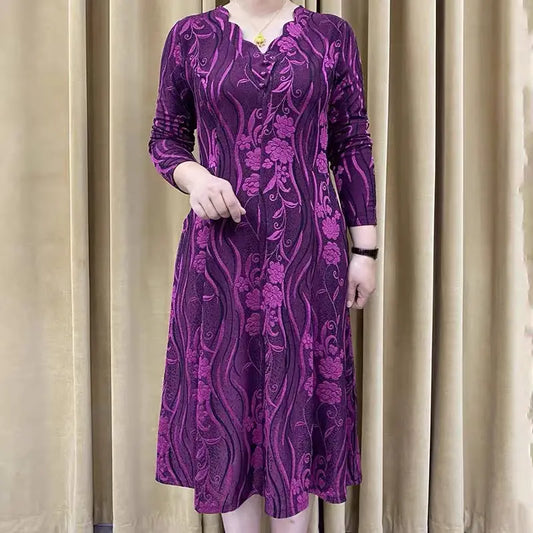 Oferta limitata-【XL-6XL】2023 Rochie subțire cu mânecă lungă, cu decolteu în V, temperament de toamnă, pentru mame