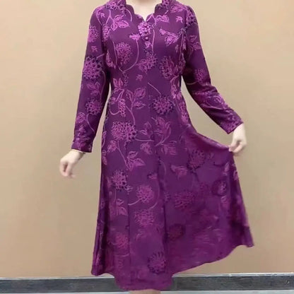 Oferta limitata-【XL-6XL】2023 Rochie subțire cu mânecă lungă, cu decolteu în V, temperament de toamnă, pentru mame