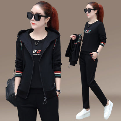 2023 Autumn Vest Fashion Three-Piece Set Women's New Korean-Style Long-Sleeved Sweater plus Size Casual Sportswear Suit Women's