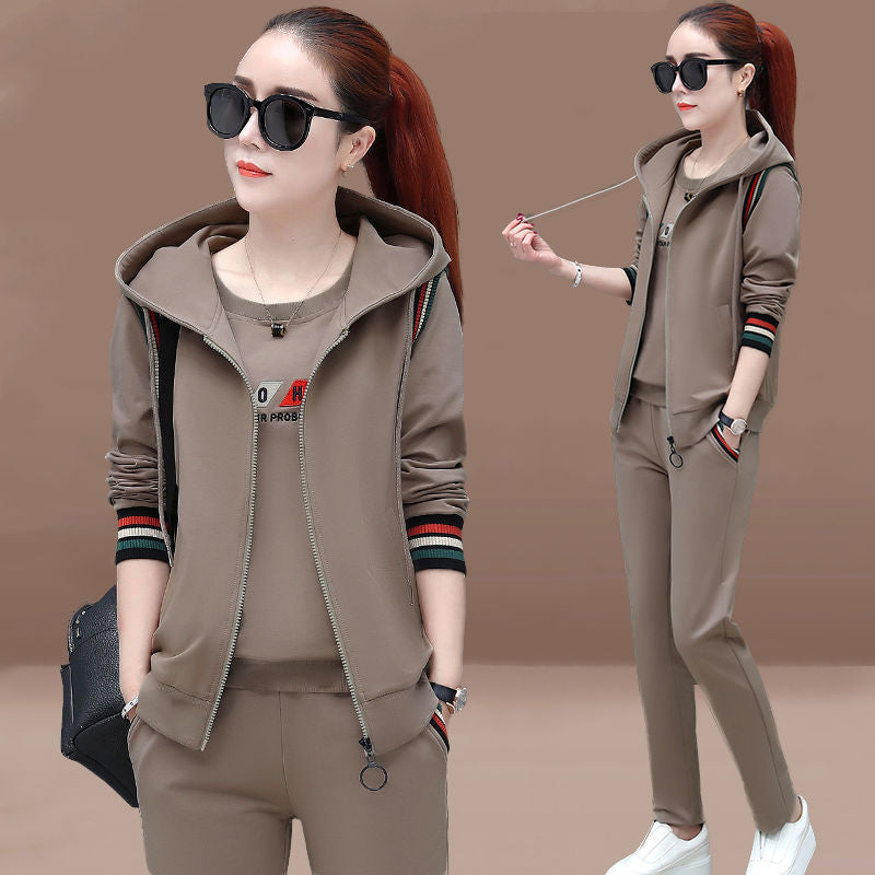 2023 Autumn Vest Fashion Three-Piece Set Women's New Korean-Style Long-Sleeved Sweater plus Size Casual Sportswear Suit Women's