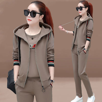2023 Autumn Vest Fashion Three-Piece Set Women's New Korean-Style Long-Sleeved Sweater plus Size Casual Sportswear Suit Women's