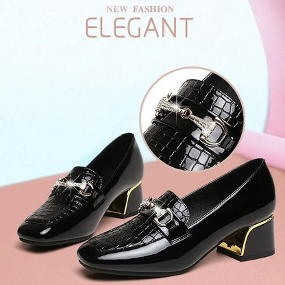 【35-40】 2023 pantofi din piele cu toc gros cu vârf pătrat de toamnă