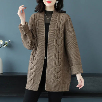 【M-4XL】Pulover cardigan mărime mare, 2023, îmbrăcăminte nouă de primăvară și toamnă largi și îngroșate pentru femei, sacou tricotat