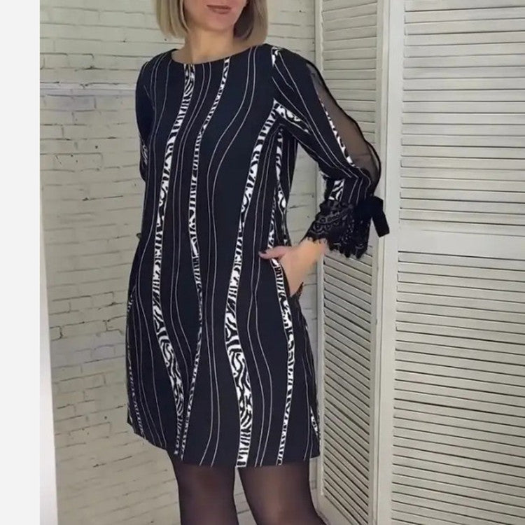 Fall 2023 Aliexpress Wish Amazon Independent Station Digital Printing Striped Dress