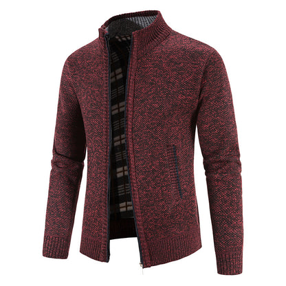 2023 Autumn and Winter Cross-Border Slim Men's Fleece-lined Thickening Stand Collar Cardigan Korean Sweater Coat Jacket
