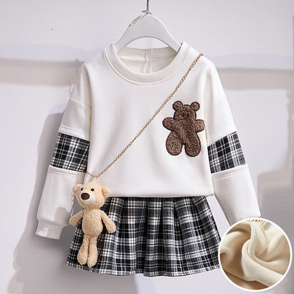 Set din două piese cu fustă plisată（Păpuși de urs）