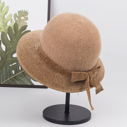 Hat for the Elderly Children's Mother Autumn and Winter Thin Middle-Aged and Elderly Grandma Bucket Hat Middle-Aged Waterproof Mink Fisherman Lady Hat