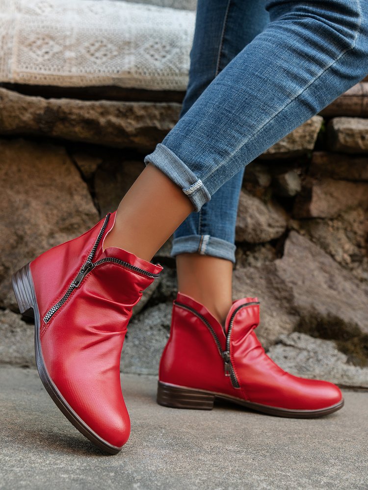 【35-44】Noul stil rotund deget de la picior pătrat toc pătrat dublu fermoar lateral cizme Martin pentru femei