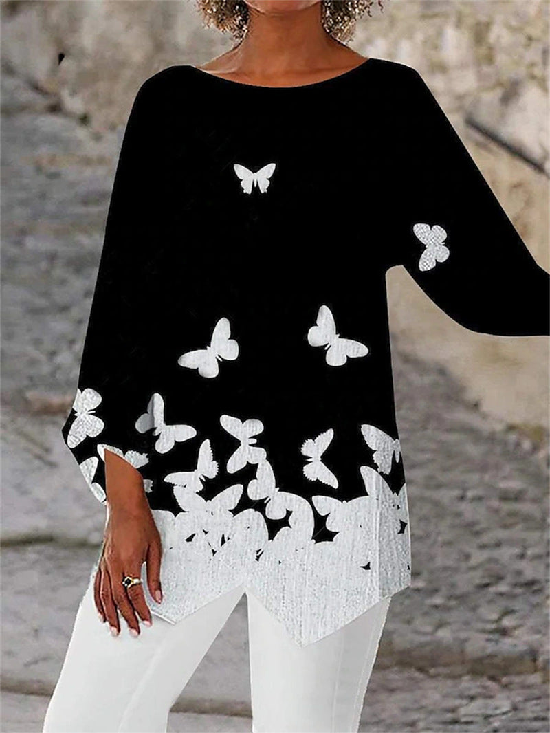 [In Stock] 2023 Amazon AliExpress Wish Cross-Border Spring and Summer Geometric Printed Long Sleeve Patchwork round Neck Shirt