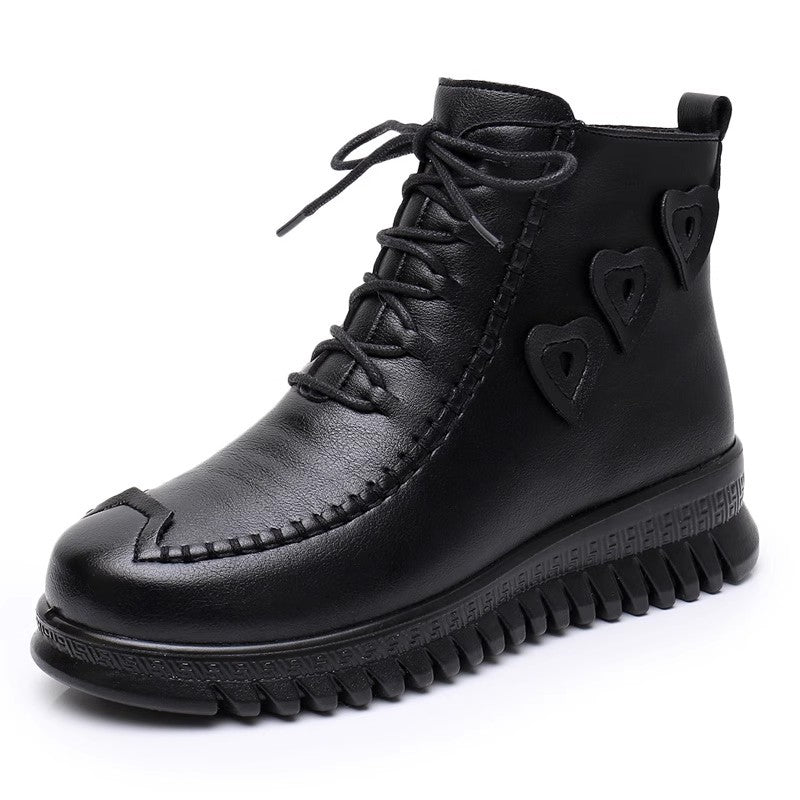 Mother's Shoes Cotton-Padded Shoes Women's Winter Warm with Velvet Middle-Aged and Elderly Flat Ankle Boots Soft Bottom Non-Slip Snow Boots Tendon Bottom Cotton Boots