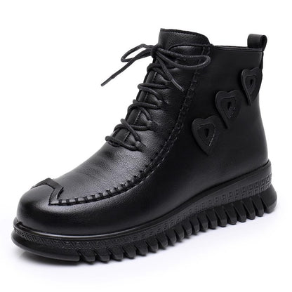 Mother's Shoes Cotton-Padded Shoes Women's Winter Warm with Velvet Middle-Aged and Elderly Flat Ankle Boots Soft Bottom Non-Slip Snow Boots Tendon Bottom Cotton Boots