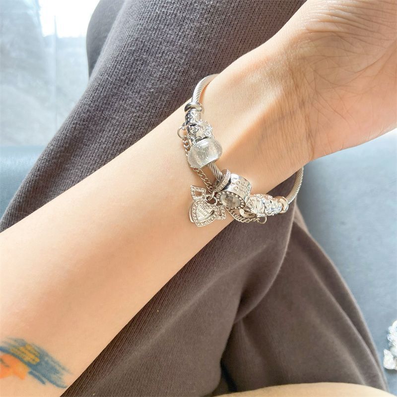 Pandantiv în formă de inimă, brățară cu mărgele transfer, brățară reglabilă de mare valoare