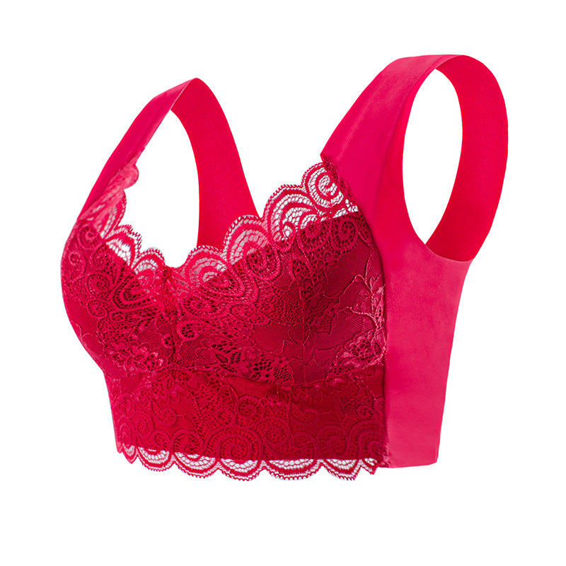 Push up Beautiful Back Underwired Bra Lace Chest Wrap Bra Underwear Fixed Integrated Cup Seamless Sleep Bra Vest