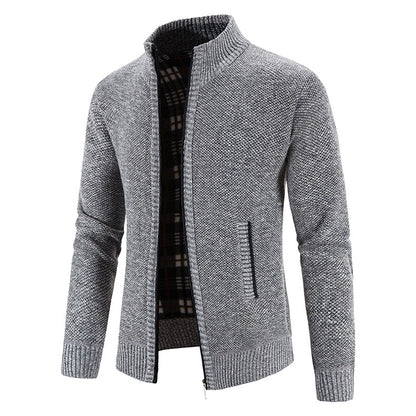 2023 Autumn and Winter Cross-Border Slim Men's Fleece-lined Thickening Stand Collar Cardigan Korean Sweater Coat Jacket