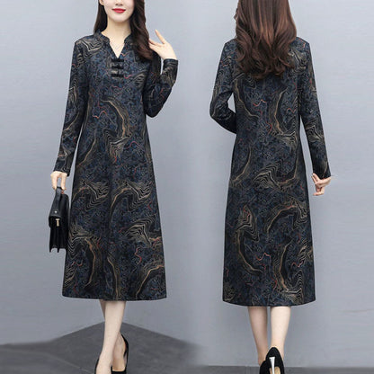 Spring and Autumn New Long-Sleeved Dress Cheongsam Improved Korean Style Fashion Loose Slim Looking Belly Covering Wide Lady Bottoming Dress