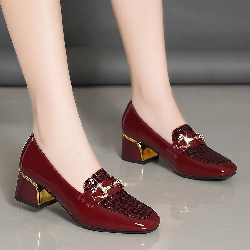 【35-40】 2023 pantofi din piele cu toc gros cu vârf pătrat de toamnă